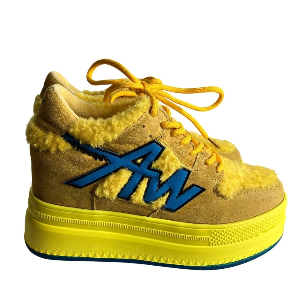 AW Quince 01 Yellow‎ Suede Fur Platform Wedge Sneakers Women's Size 8